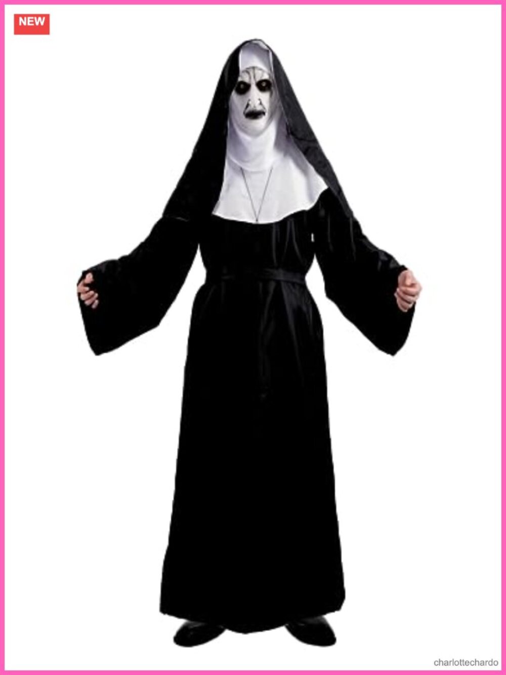 Scary Nun Costume Cosplay Set with Mask and Accessories Halloween Party Outfit